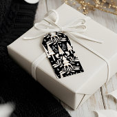 Elegante moderne kerst groenblijvende bomen en blo cadeaulabel