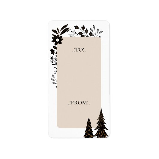 Elegante moderne kerst groenblijvende bomen en blo etiket (Voorkant)