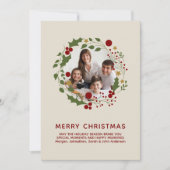 Elegante moderne kerst krans crème foto feestdagenkaart (Voorkant)