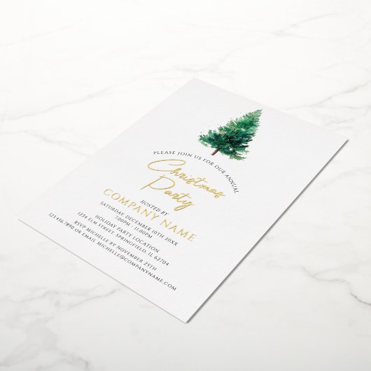 Elegante moderne kerstboom bedrijfsfeest folie uitnodiging (Gedraaid)