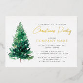 Elegante moderne kerstboom bedrijfsfeest folie uitnodiging (Voorkant)