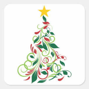 Elegante moderne kerstboom illustratie vierkante sticker