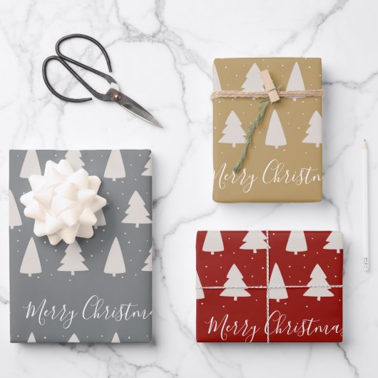 Elegante moderne kerstboom zilver goud rood inpakpapier vel (Voorkant)