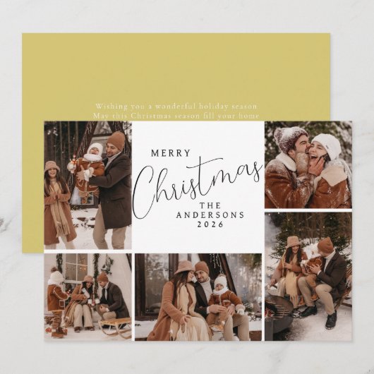 Elegante moderne kerstfamilie 5 foto feestdagenkaart (Voorkant / Achterkant)