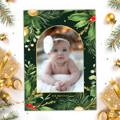 Elegante moderne kerstfoto botanisch groen feestdagenkaart