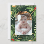 Elegante moderne kerstfoto botanisch groen feestdagenkaart (Voorkant)