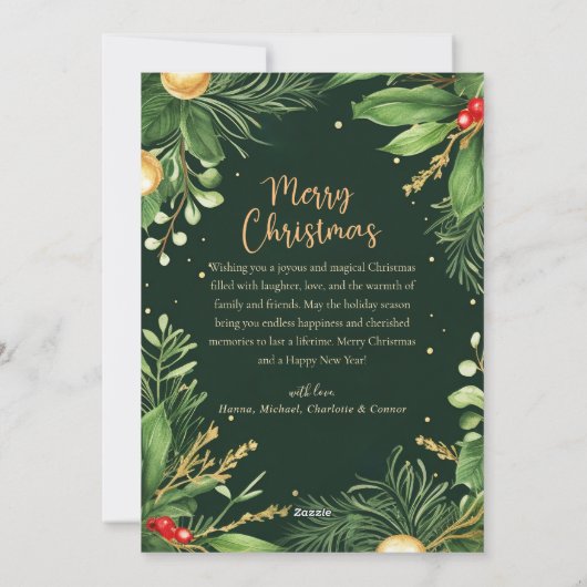 Elegante moderne kerstfoto botanisch groen feestdagenkaart (Achterkant)