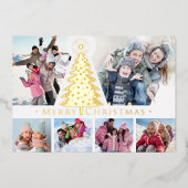 Elegante moderne kerstfoto collage goud folie feestdagenkaart (Voorkant)