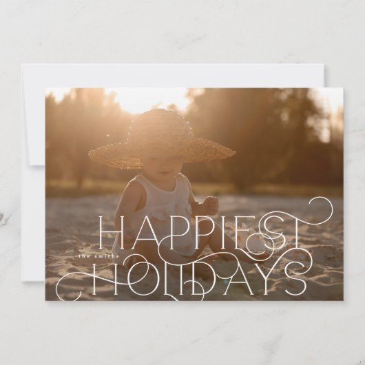 Elegante & Moderne KERSTFOTO CURLY Happiest Feestdagenkaart (Voorkant)