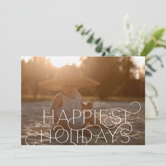 Elegante & Moderne KERSTFOTO CURLY Happiest Feestdagenkaart (Staand voorkant)