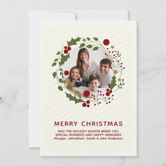 Elegante moderne kerstkrans feestdagenkaart (Voorkant)