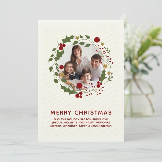 Elegante moderne kerstkrans feestdagenkaart (Staand voorkant)