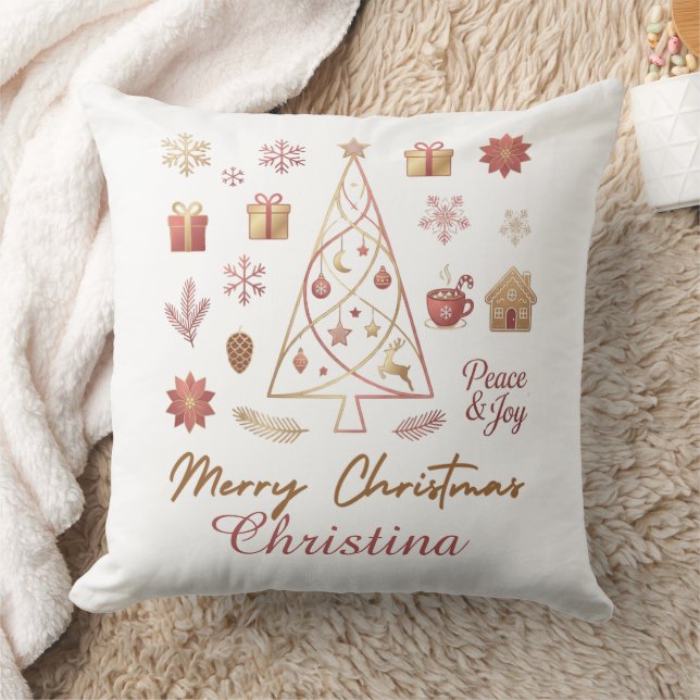 Elegante Moderne Kerstmis Goud & Rood Minimaal Des Kussen (Deken)