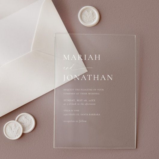 Elegante moderne klassieke minimalistische bruilof acryl uitnodigingen