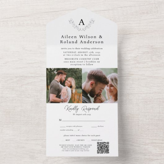 Elegante Moderne Klassieke Monogram Foto Bruiloft All In One Uitnodiging (Binnen)