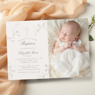 Elegante Moderne Klassieke Wilde Rozen Foto Doop Kaart