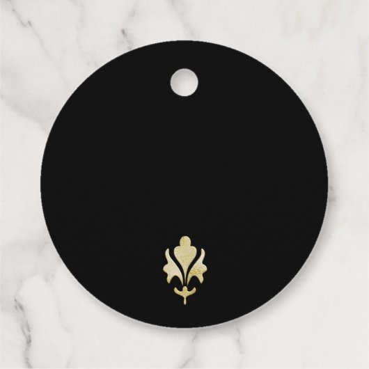 Elegante moderne klassieke zwart gouden bruiloft bedankjes labels (Achterkant)