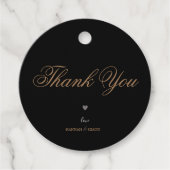Elegante moderne klassieke zwart gouden bruiloft bedankjes labels (Voorkant)