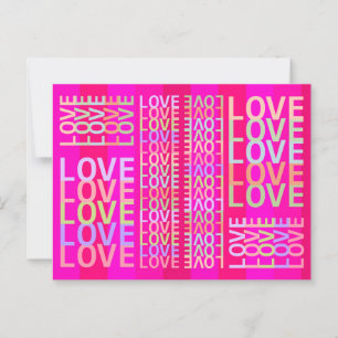 Elegante Moderne Kleurrijke "LIEFDE" op Heet Roze Briefkaart