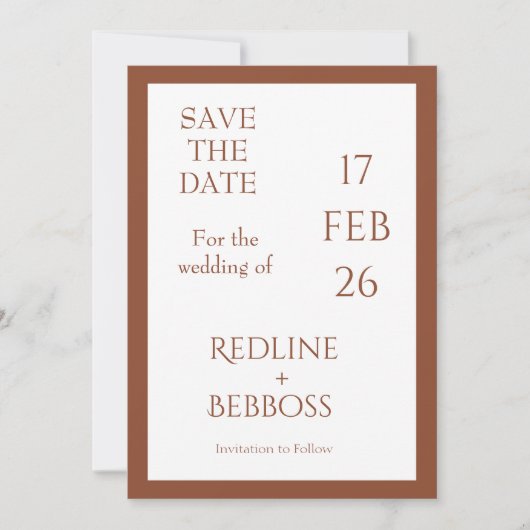 Elegante moderne koperen bruiloft save the date (Voorkant)