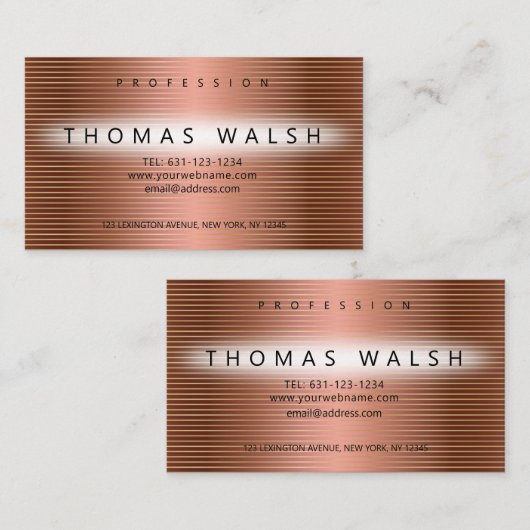 Elegante moderne koperen kaart met gouden lijnen visitekaartje (Voorkant / Achterkant)