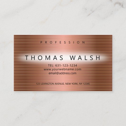 Elegante moderne koperen kaart met gouden lijnen visitekaartje (Voorkant)