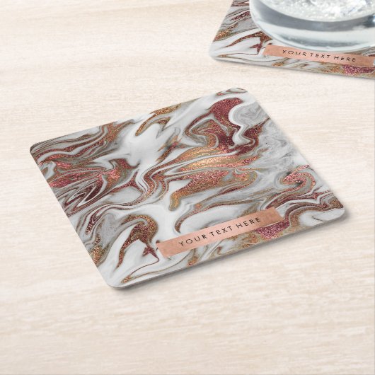 Elegante moderne koperen roze gouden witte marmere kartonnen onderzetters (Schuin)