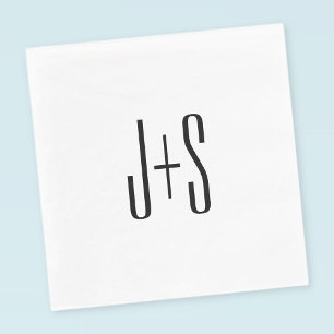 Elegante moderne koppel initials   Wit & Zwart Servet