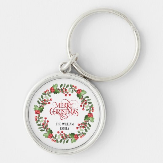 Elegante moderne krans en script Vrolijk kerstfees Sleutelhanger (Voorkant)