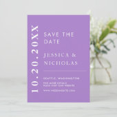 Elegante moderne lavendel minimalistische bruiloft save the date (Staand voorkant)