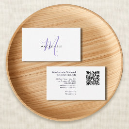 Elegante moderne lavendel script monogram QR-code Visitekaartje