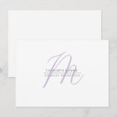 Elegante moderne lavendel zwart monogram paar notitiekaartje (Voorkant / Achterkant)