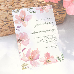 Elegante & Moderne Lente Waterverf Bloem Bruiloft Kaart