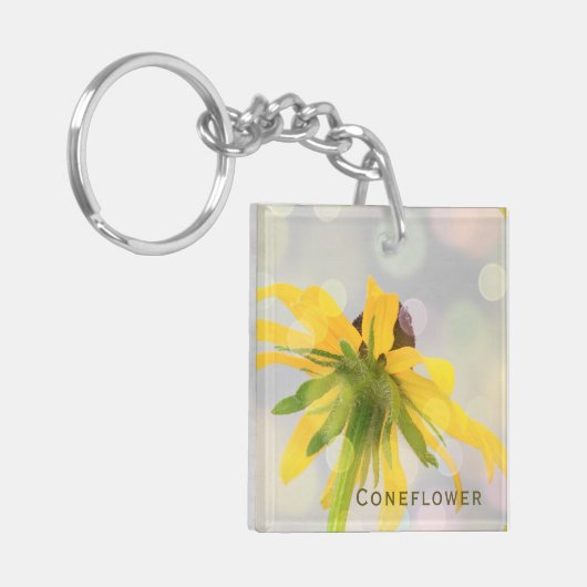 Elegante, moderne, leuke gele Coneflower Wild Flow Sleutelhanger (Voorkant Links)