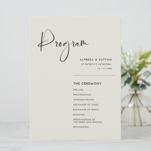 Elegante & moderne Light Sage groene bruiloft Programmakaart (Staand voorkant)