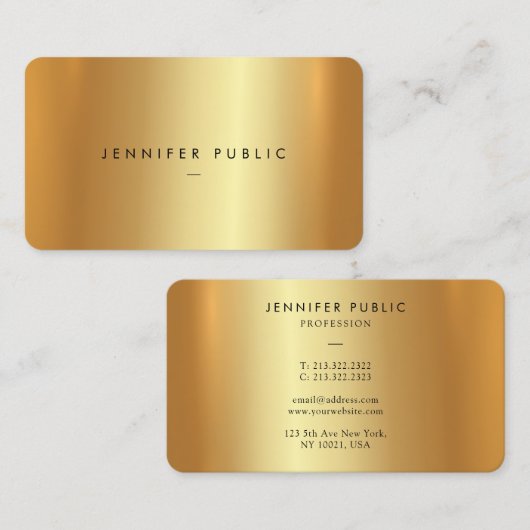 Elegante moderne luxe faux gouden afgeronde hoek visitekaartje (Voorkant / Achterkant)