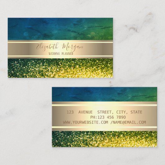 Elegante Moderne Luxe Groene Bokeh Gouden Streep Visitekaartje (Voorkant / Achterkant)