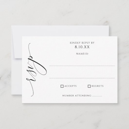 Elegante moderne luxe script bruiloft RSVP kaartje (Voorkant)
