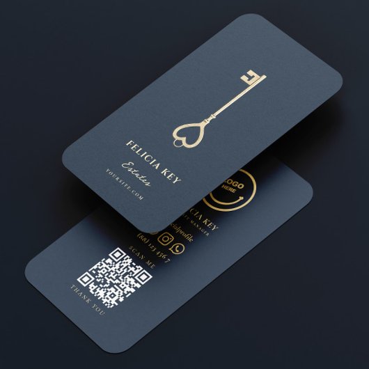 Elegante moderne makelaar donkerblauw makelaar visitekaartje