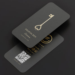 Elegante moderne makelaar donkergrijs goud onroere visitekaartje