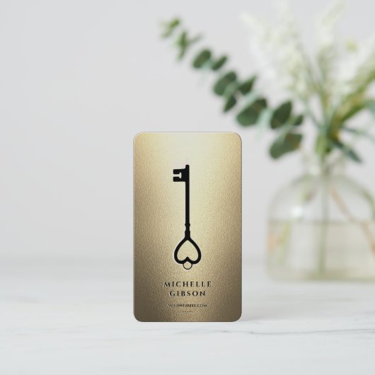 Elegante moderne makelaar Key Monogram Faux Gold Visitekaartje (Staand voorkant)