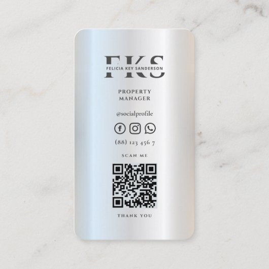 Elegante moderne makelaar onroerend goed zilver visitekaartje (Achterkant)
