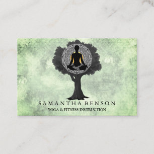 Elegante moderne mandala yogahouding boom logo kun visitekaartje