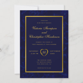 Elegante moderne marine blauw en gouden script bru kaart