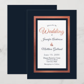 Elegante moderne marine blauw en koper bruiloft kaart (Voorkant / Achterkant)
