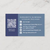 Elegante moderne marine blauw en wit monogram QR-c Visitekaartje (Achterkant)