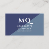 Elegante moderne marine blauw en wit monogram QR-c Visitekaartje (Voorkant)