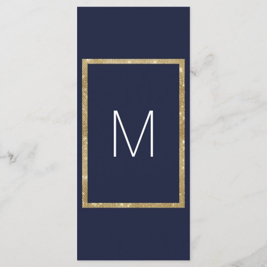 Elegante moderne marine blauw goud bruiloft progra programmakaart (Achterkant)