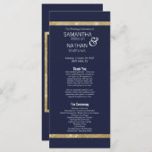 Elegante moderne marine blauw goud bruiloft progra programmakaart (Voorkant / Achterkant)