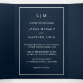 Elegante Moderne Marine Blauw Monogram Eenvoudige  Drieluik Uitnodiging (Binnenkant midden)